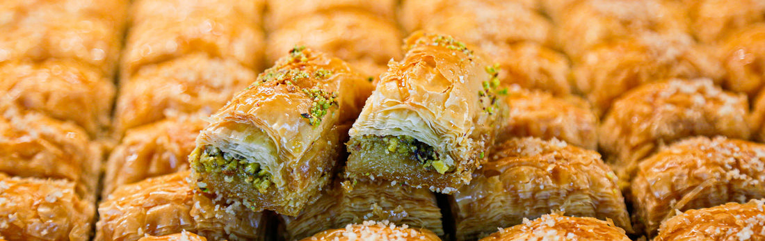 Brown and green baklava