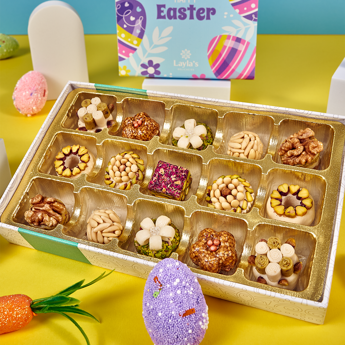 happy easter vegan treats close up 15 pieces gift box
