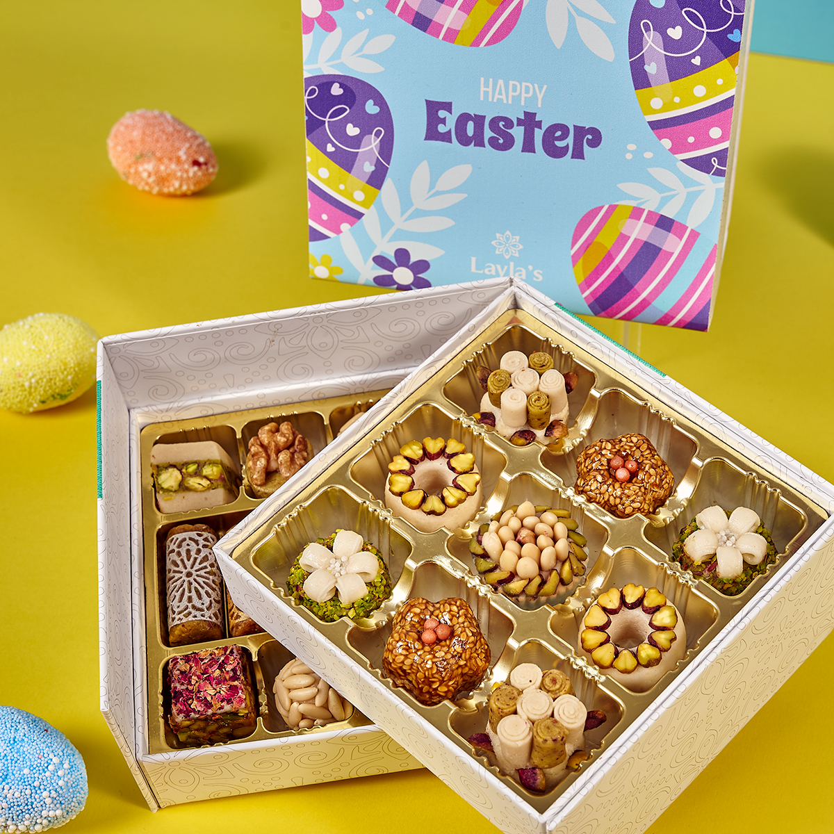 happy easter gift box 23 pieces close up open