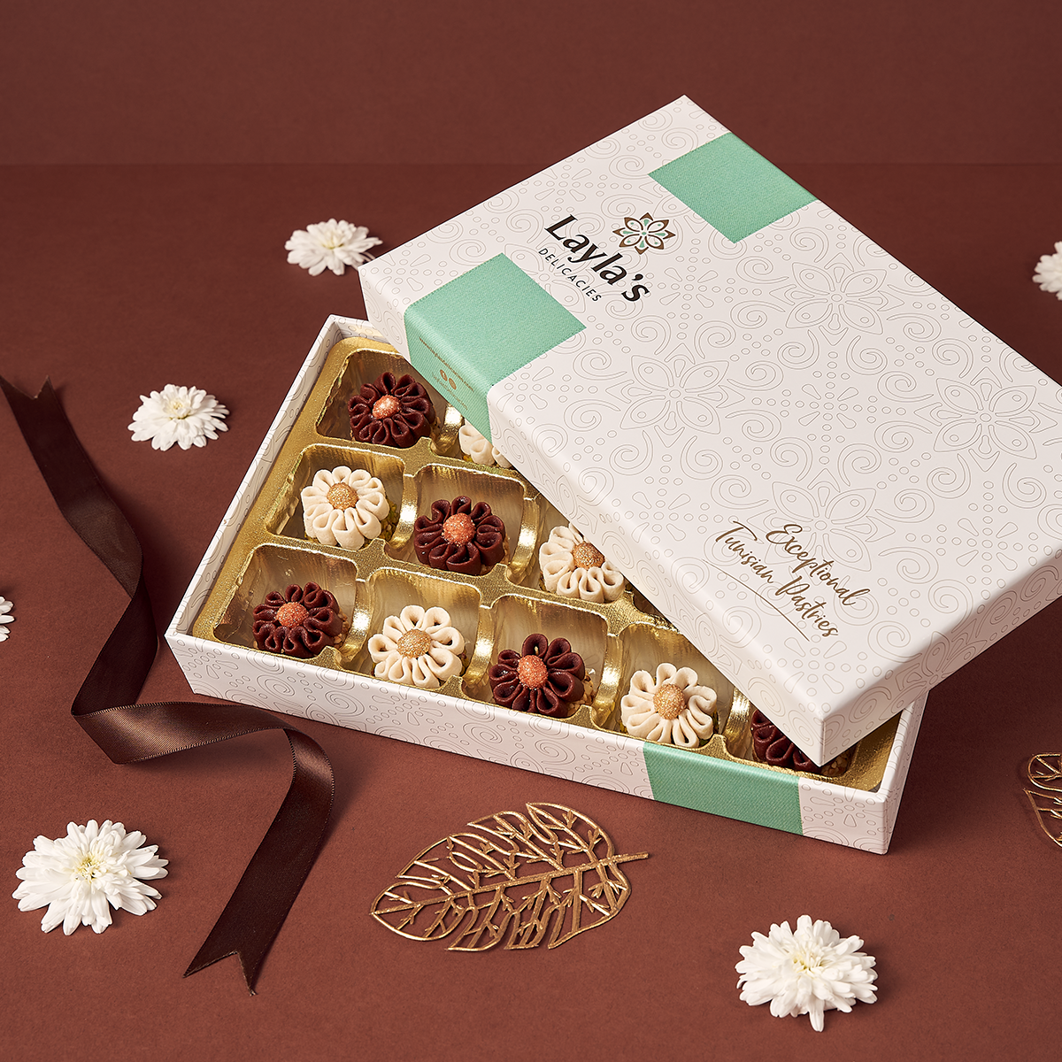 Limited edition Flora box of handcrafted pistachio and hazelnut sweets
