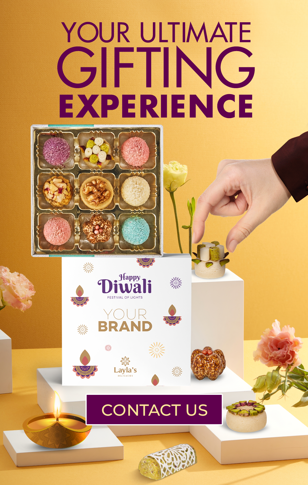 Corporate Diwali gift boxes from Layla’s Delicacies, handmade and branded with your company logo