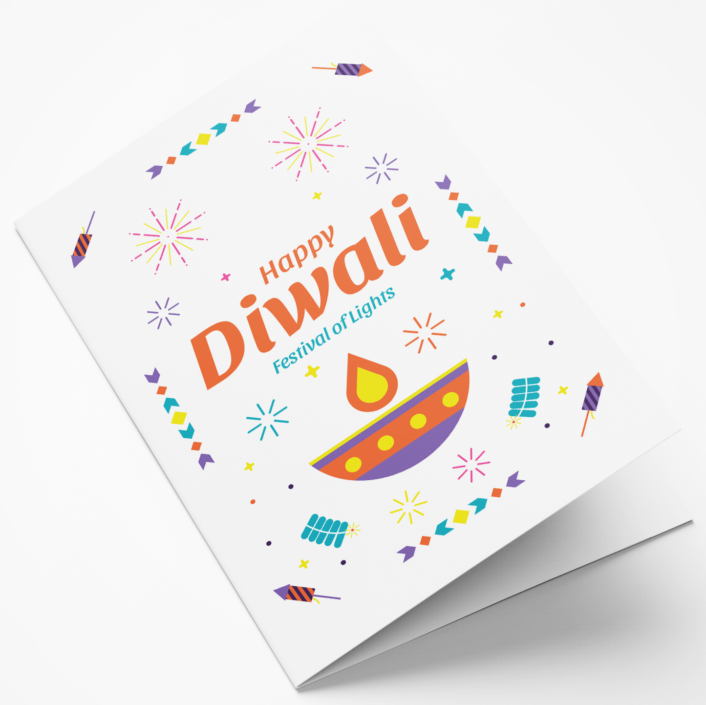 Greeting card with 'Happy Diwali' text and colorful design on a white background