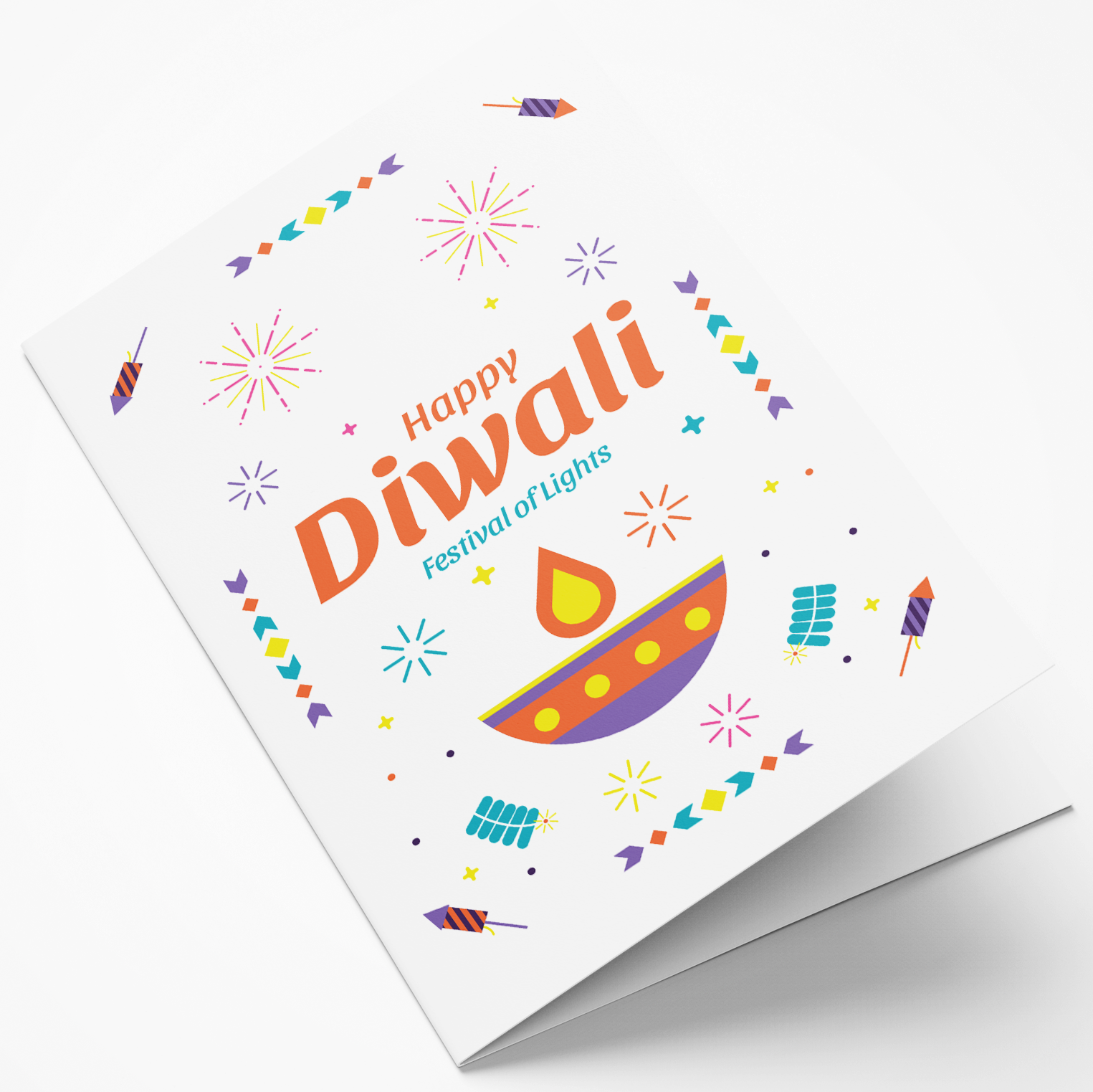 Greeting card with 'Happy Diwali' text and colorful design on a white background